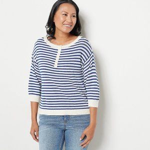Candace Cameron Bure Soft Boatneck Half Placket Sweater NWT